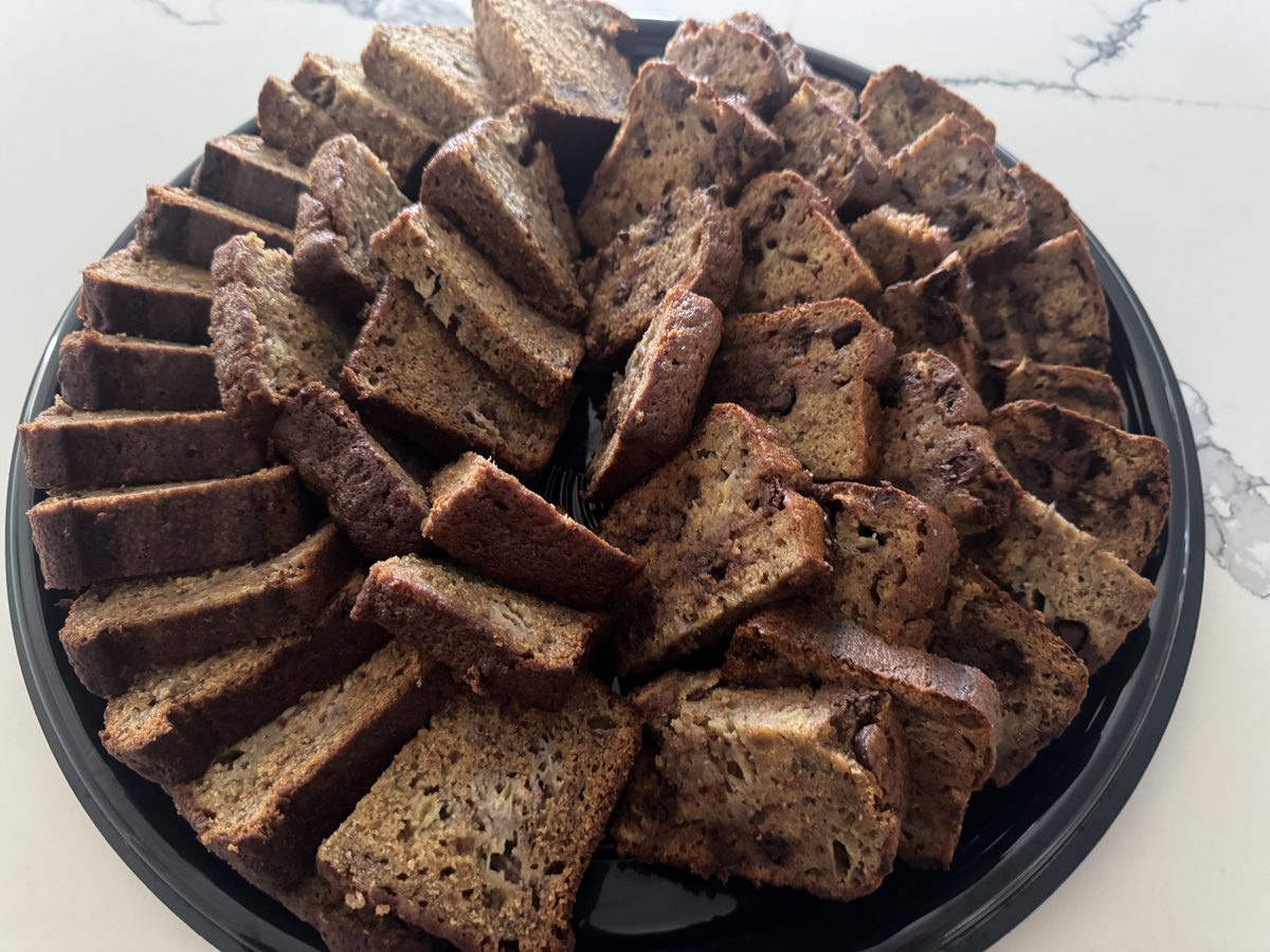Classic Severance Baking Co. banana bread loaf, freshly baked and sliced